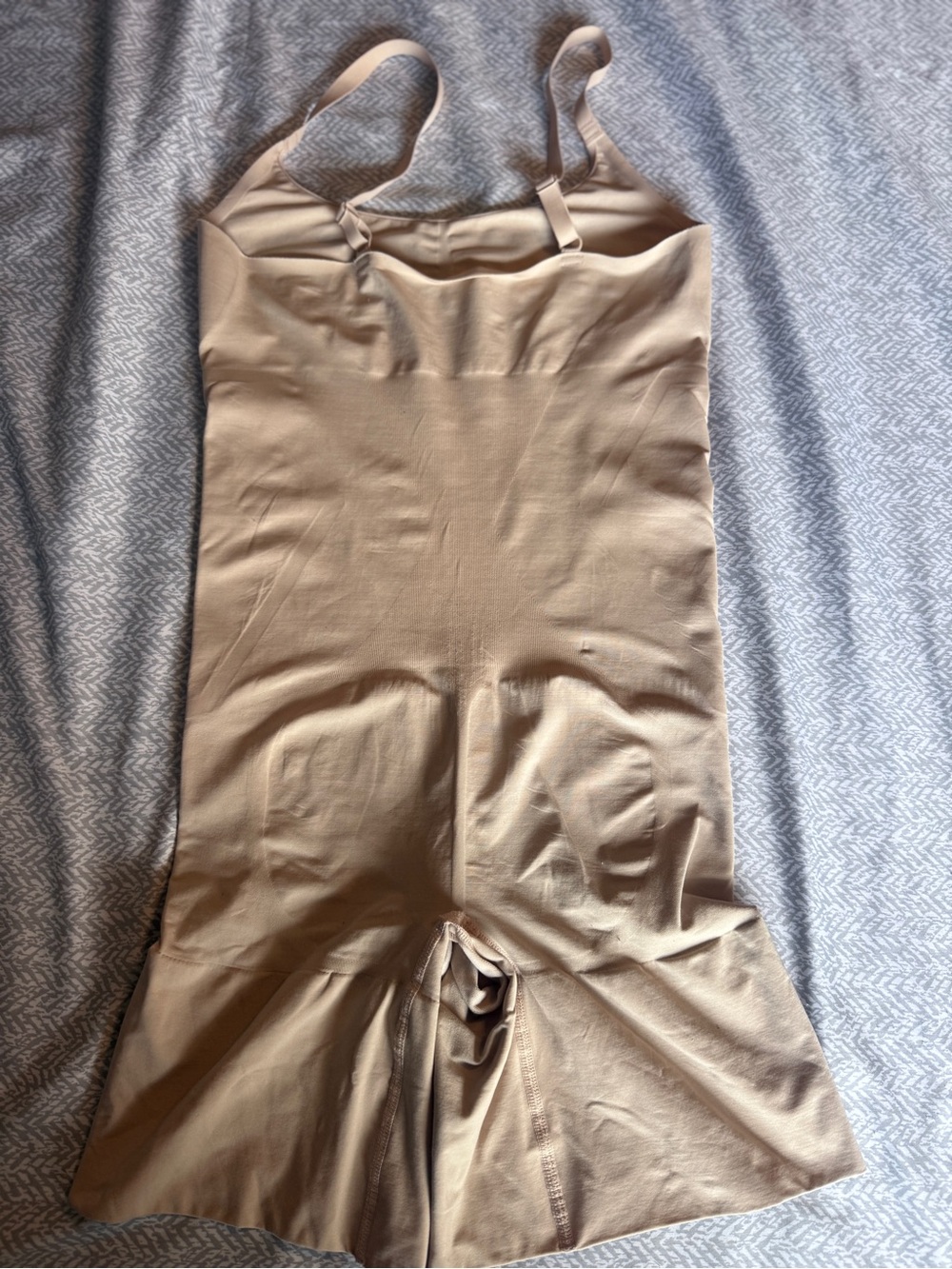 Women's Size L Beige Shapewear Bodysuit | Mid-Thigh Open Gusset Shaper